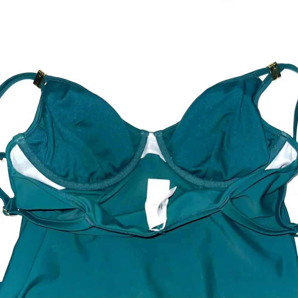 NWT Cupshe Green V-Neck Square Ring Two Piece Tankini Swimsuit Set Size M